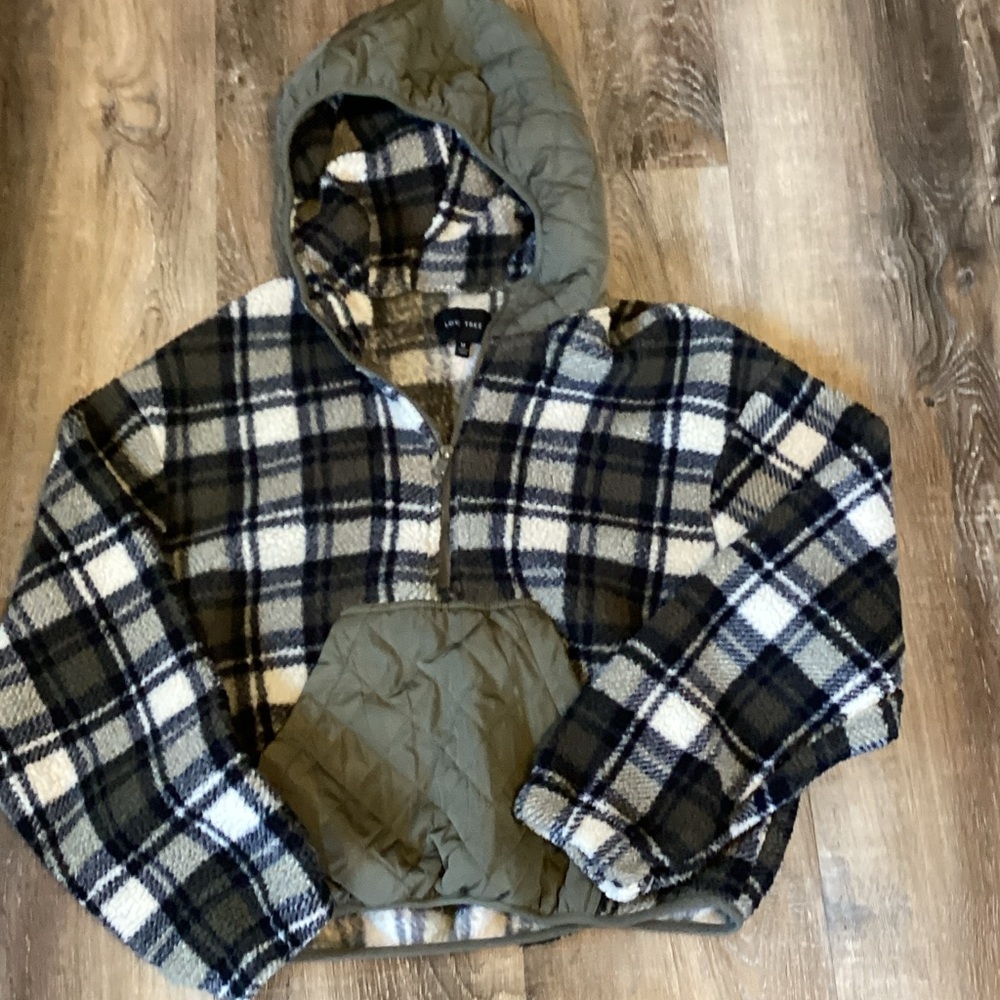 Love Tree Green and White Plaid Teddy Jacket